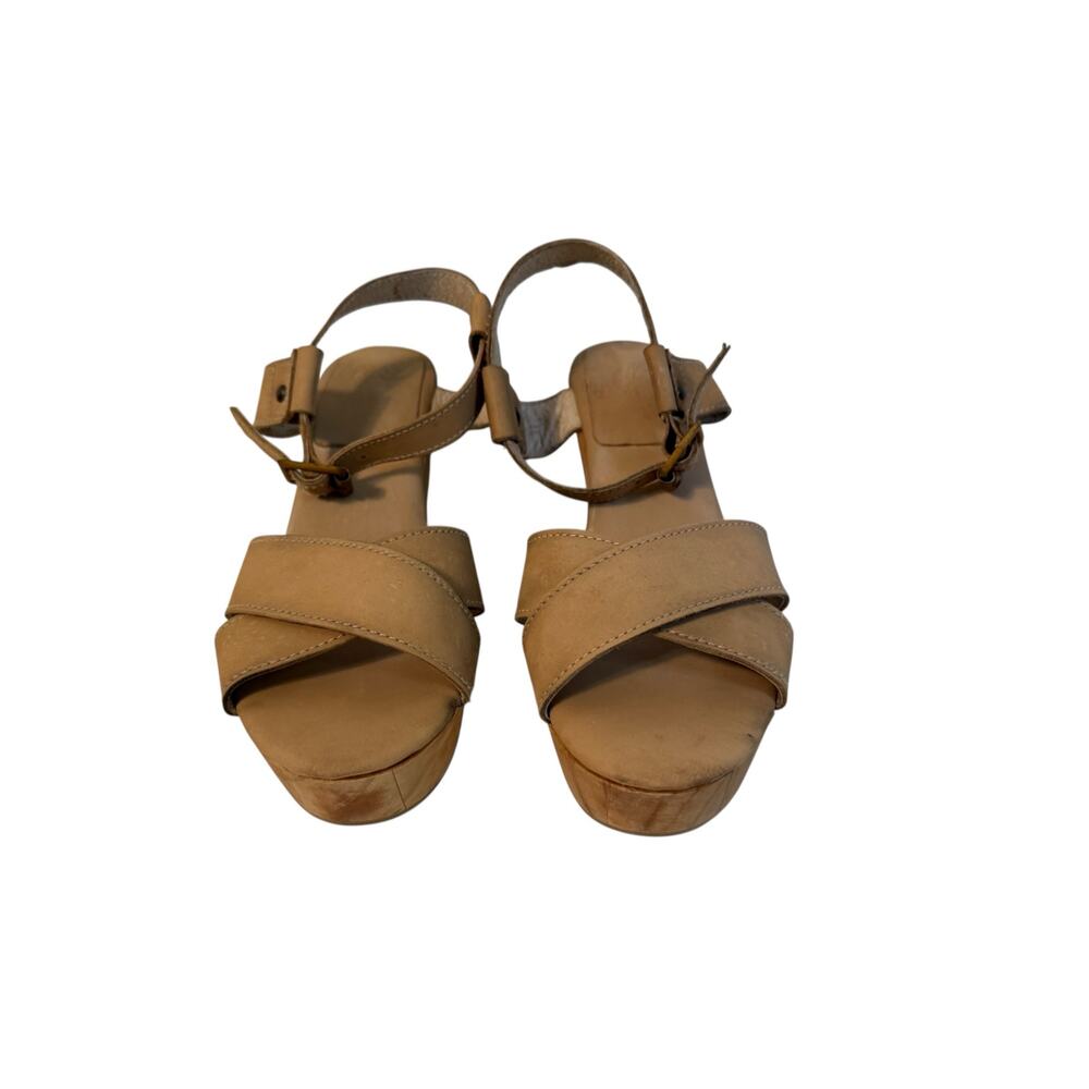Freebird by Steven Sandals Cape Tan/Beige Wooden Platform sz 8 - Picture 3 of 7